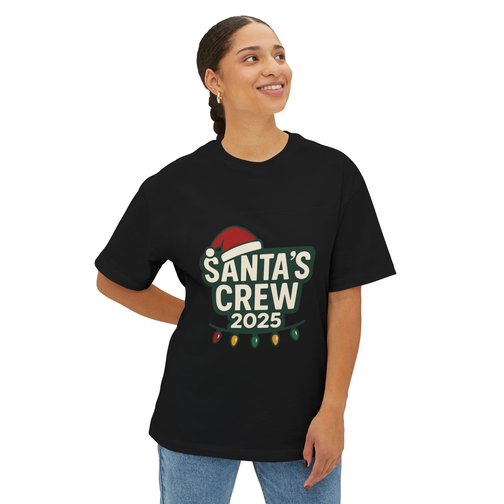 Santa's Crew 2025 T-Shirt — Holiday Christmas Tee with Santa Hat & Lights