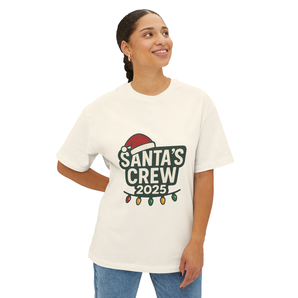 Santa's Crew 2025 T-Shirt — Holiday Christmas Tee with Santa Hat & Lights