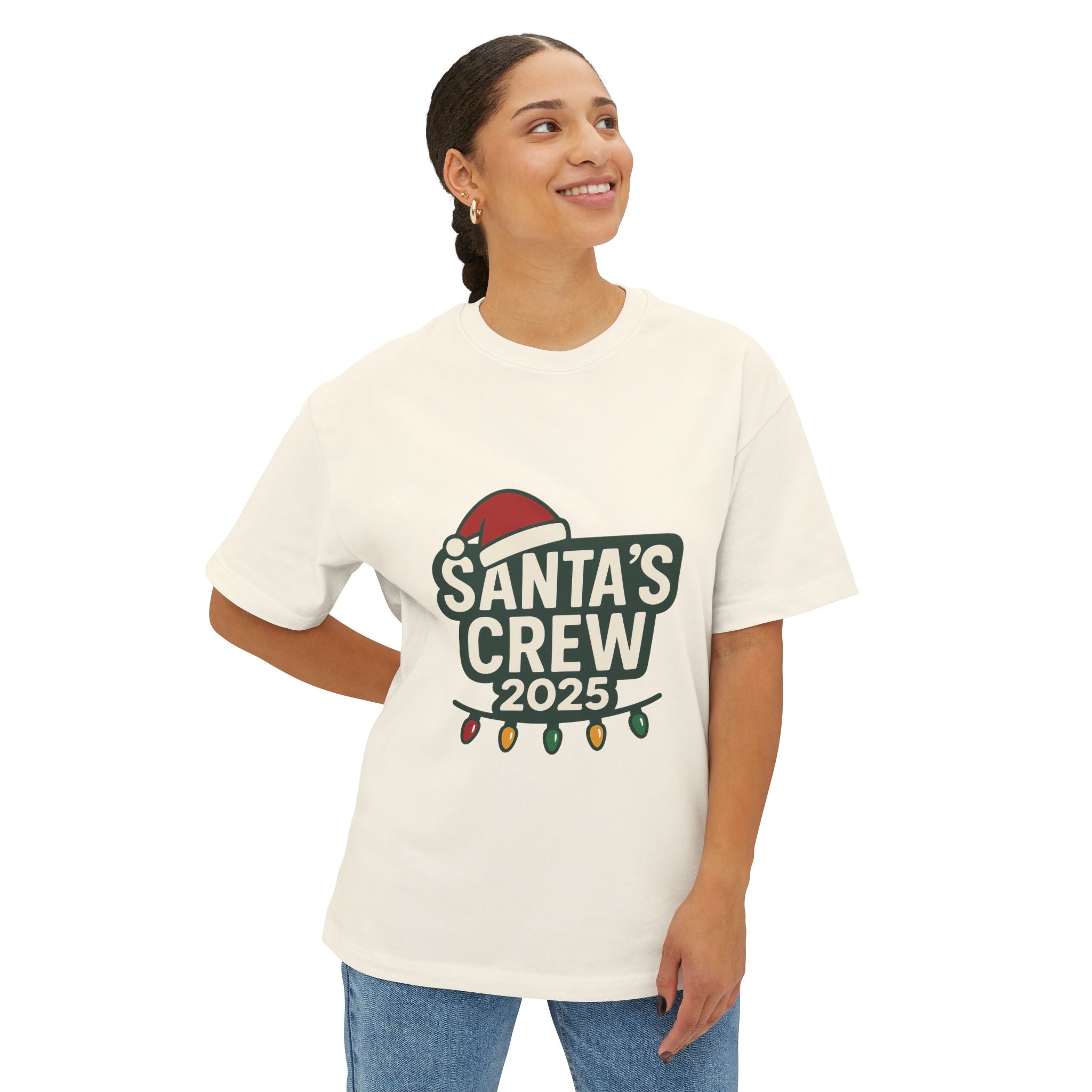 Santa's Crew 2025 T-Shirt — Holiday Christmas Tee with Santa Hat & Lights
