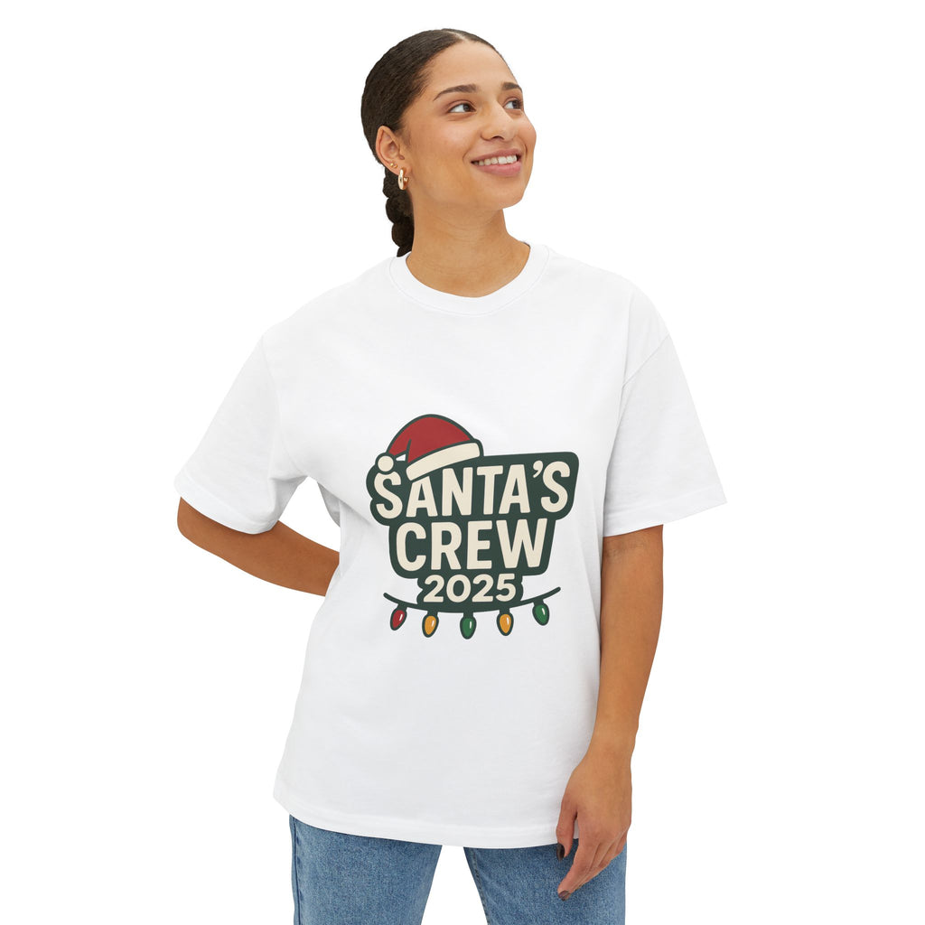 Santa's Crew 2025 T-Shirt — Holiday Christmas Tee with Santa Hat & Lights