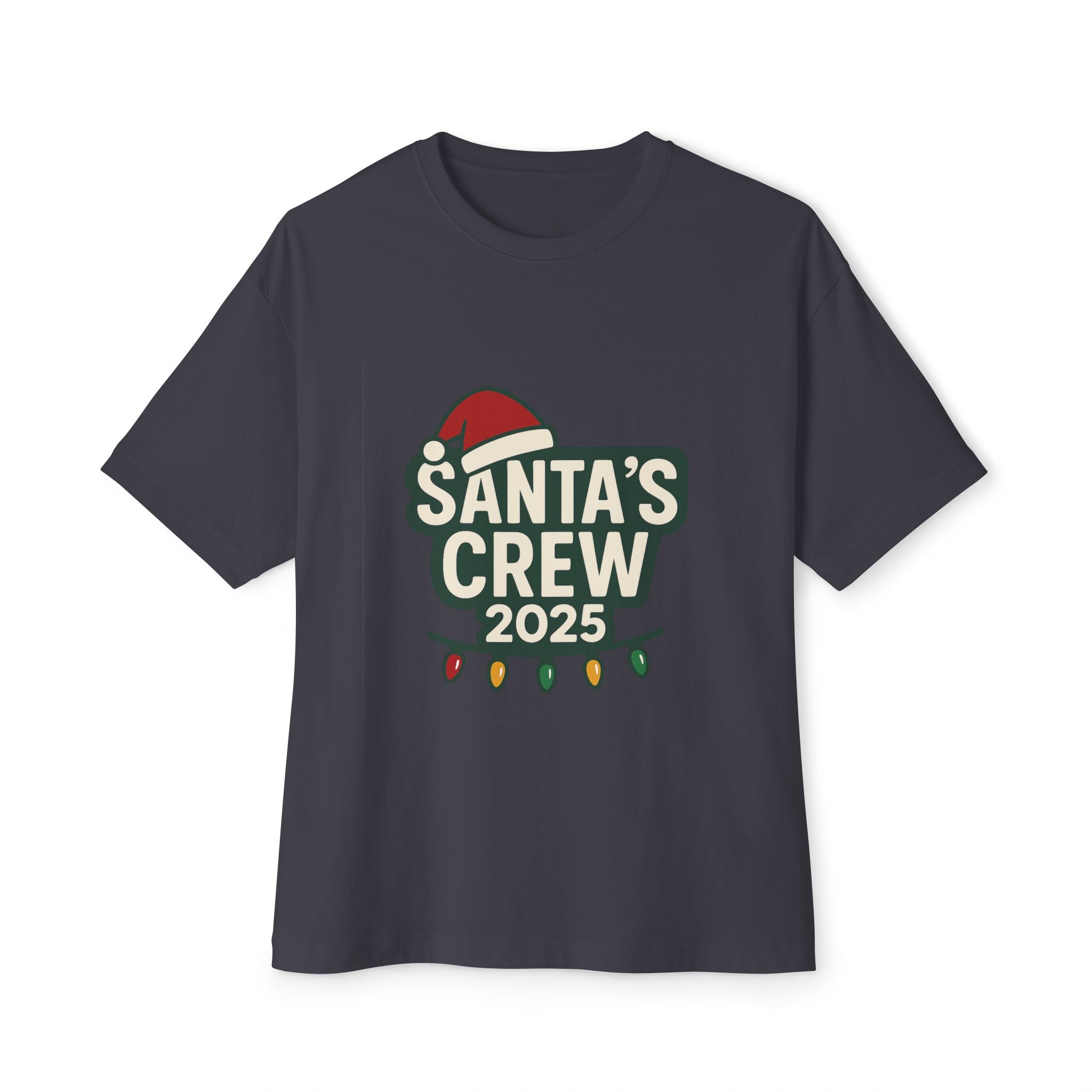 Santa's Crew 2025 T-Shirt — Holiday Christmas Tee with Santa Hat & Lights