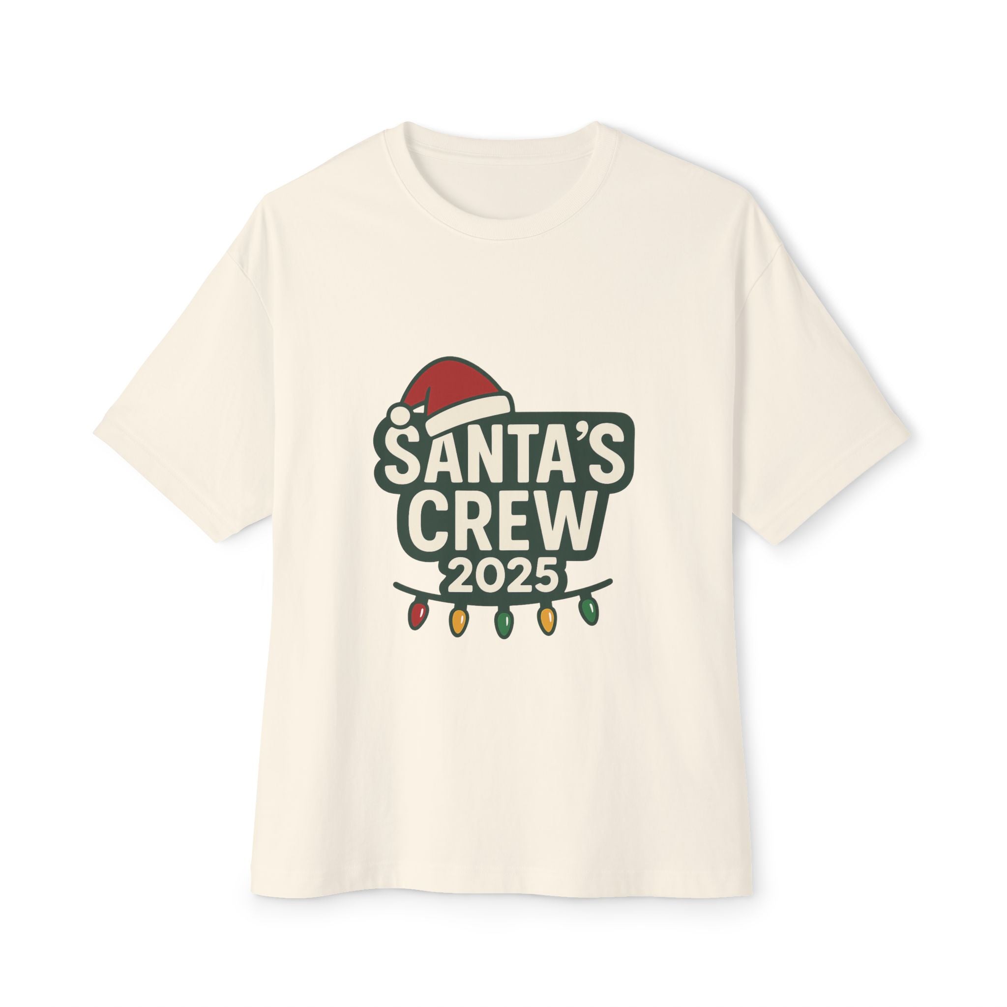 Santa's Crew 2025 T-Shirt — Holiday Christmas Tee with Santa Hat & Lights