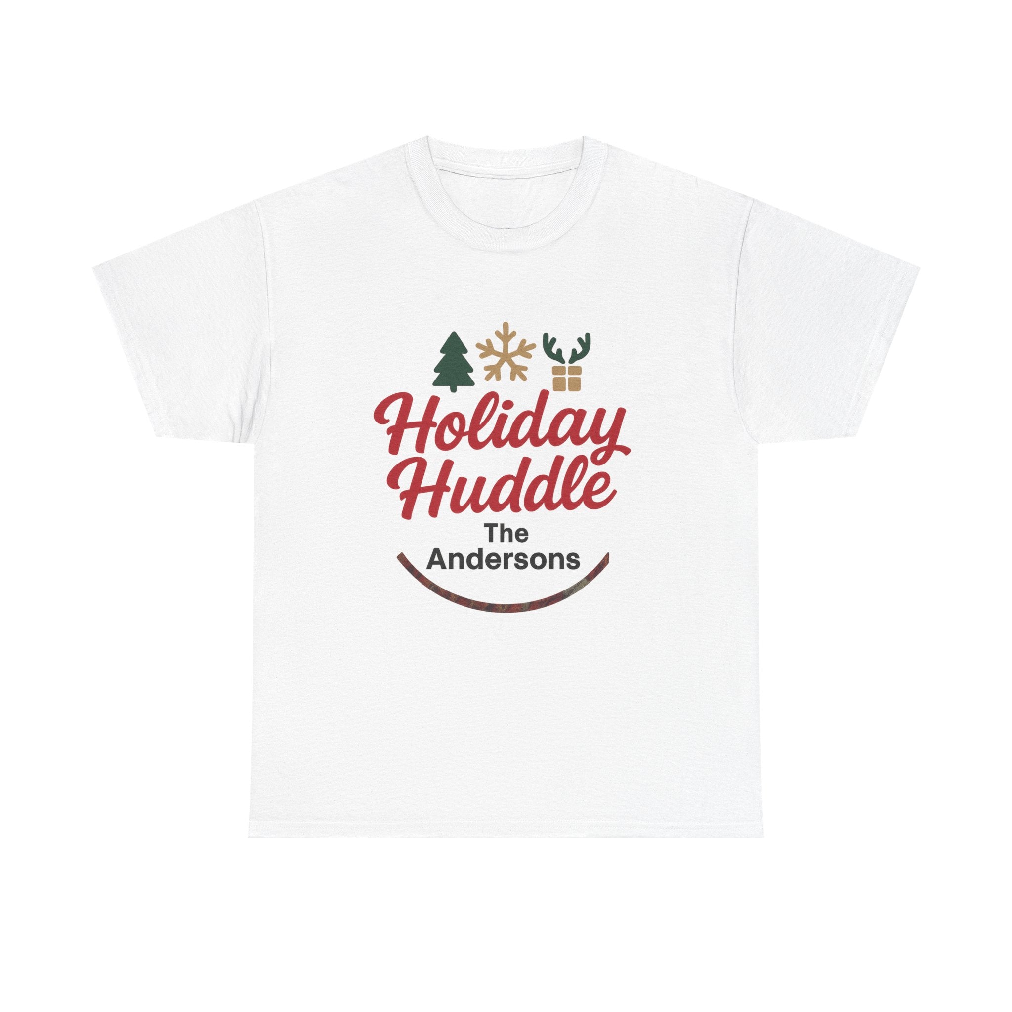 Holiday Huddle Personalized T‑Shirt — Family Christmas Tee (The Andersons)