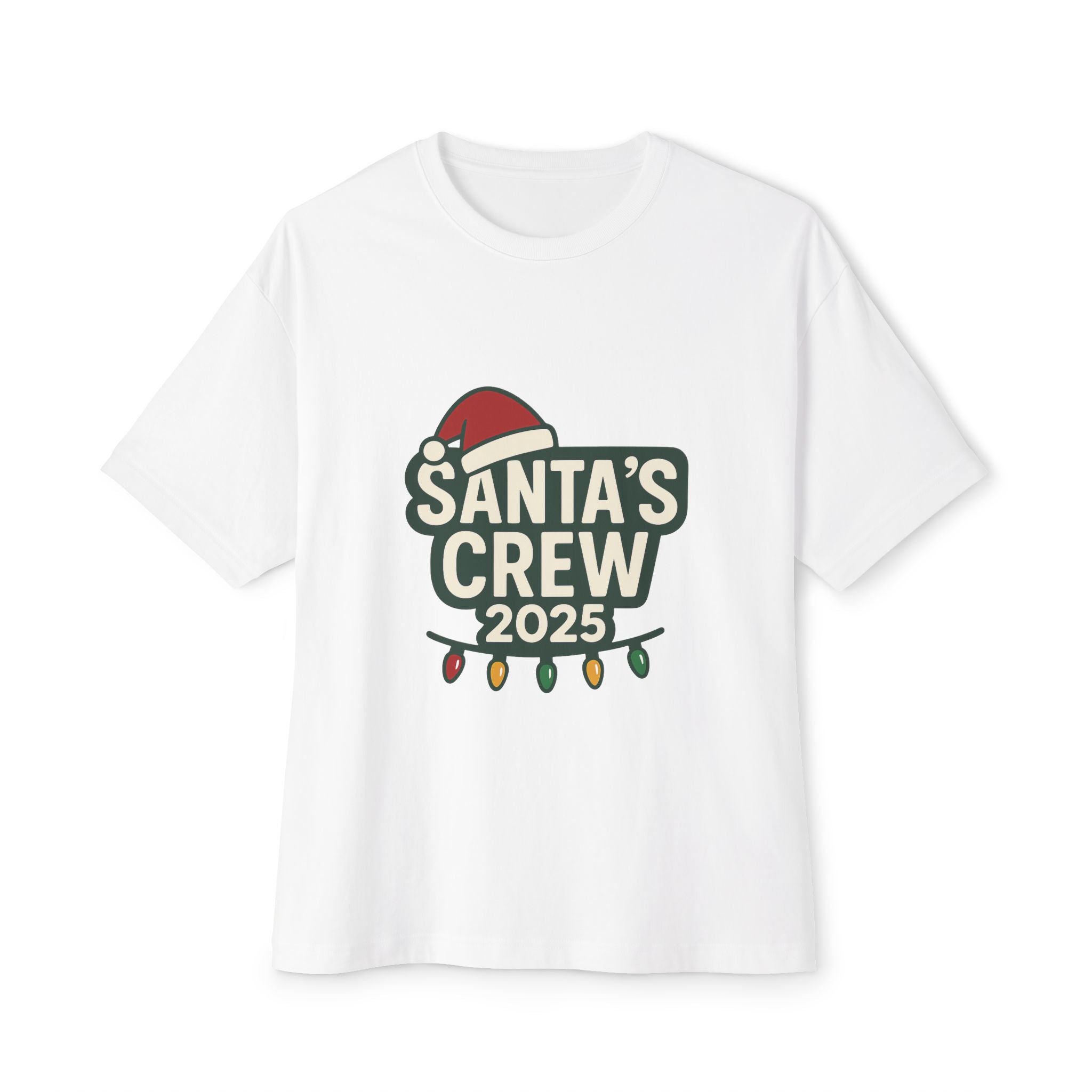 Santa's Crew 2025 T-Shirt — Holiday Christmas Tee with Santa Hat & Lights