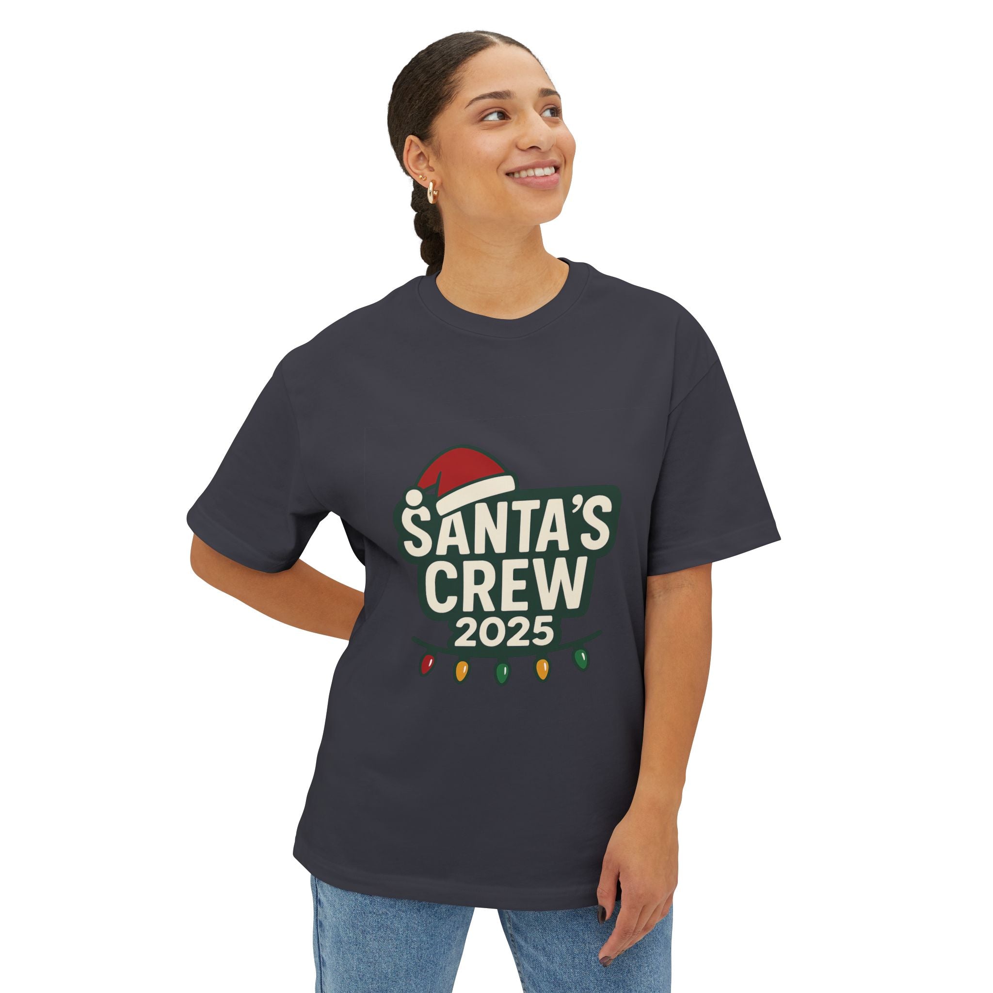 Santa's Crew 2025 T-Shirt — Holiday Christmas Tee with Santa Hat & Lights