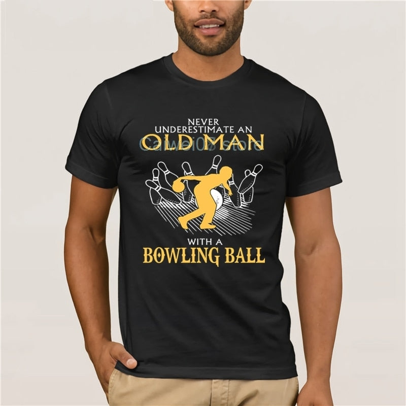 Fashion Mens Short sleeve T Shirt  Old man Bowling Fashion summer T Shirt 100% Cotton