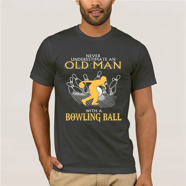 Fashion Mens Short sleeve T Shirt  Old man Bowling Fashion summer T Shirt 100% Cotton