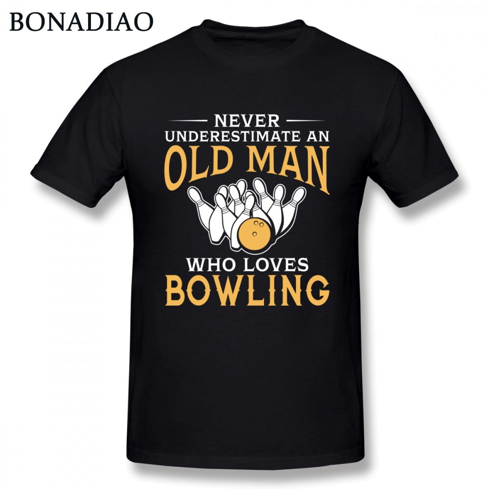 Plus szie Nice Short-sleeved Never Underestimate An Old Man Who Loves Bowling T Shirt Man New Short Sleeve