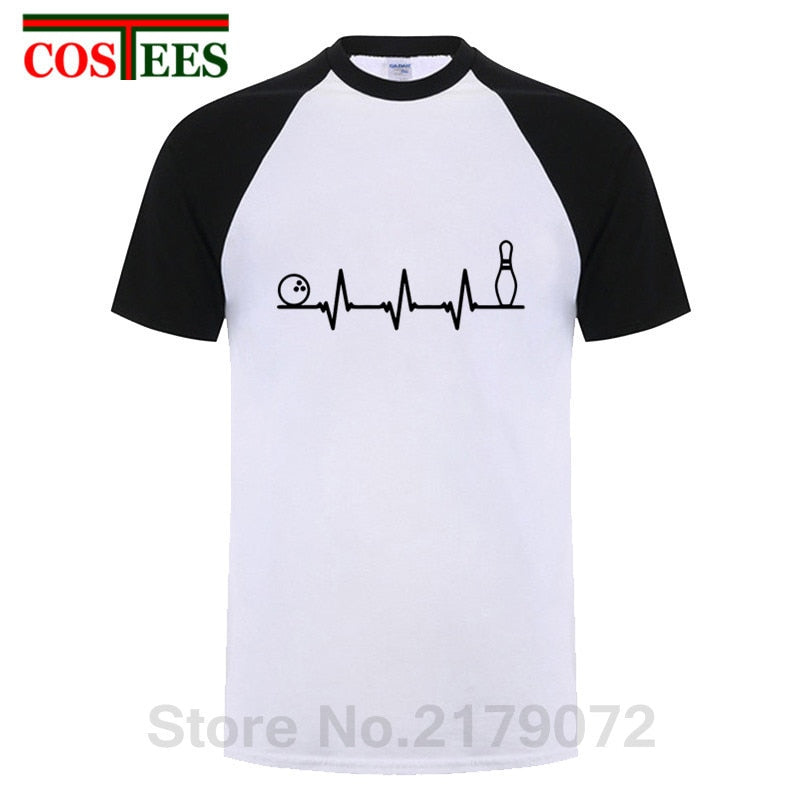Funny Bowling Heartbeat T Shirts Men Graphic Printed Tee shirt Custom Short Sleeve comic Bowling Electrocardiogram Pulse T-shirt