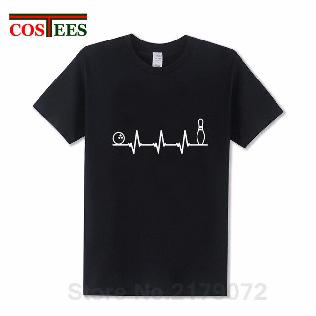 Funny Bowling Heartbeat T Shirts Men Graphic Printed Tee shirt Custom Short Sleeve comic Bowling Electrocardiogram Pulse T-shirt