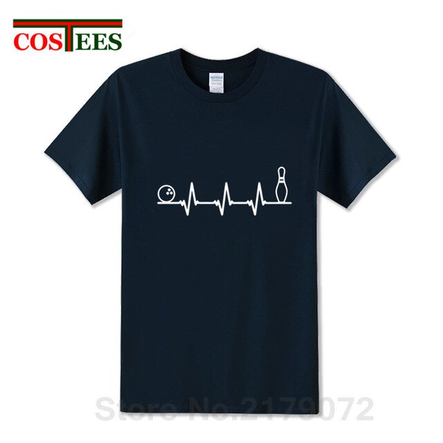 Funny Bowling Heartbeat T Shirts Men Graphic Printed Tee shirt Custom Short Sleeve comic Bowling Electrocardiogram Pulse T-shirt