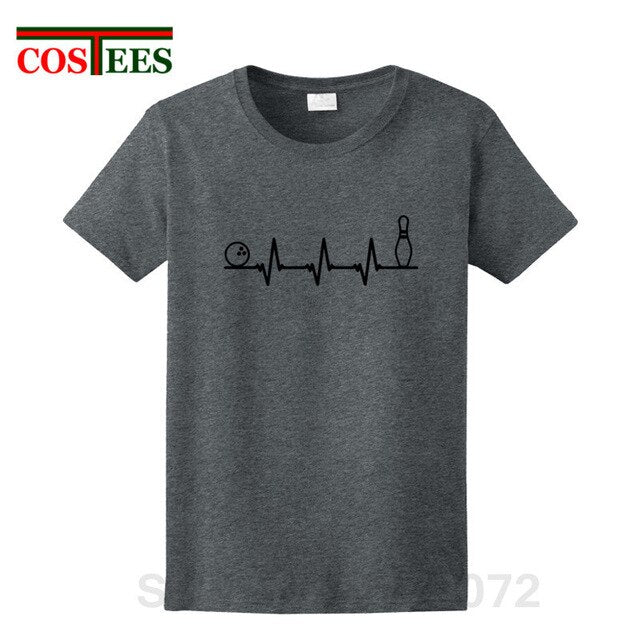 Funny Bowling Heartbeat T Shirts Men Graphic Printed Tee shirt Custom Short Sleeve comic Bowling Electrocardiogram Pulse T-shirt
