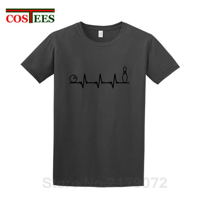 Funny Bowling Heartbeat T Shirts Men Graphic Printed Tee shirt Custom Short Sleeve comic Bowling Electrocardiogram Pulse T-shirt