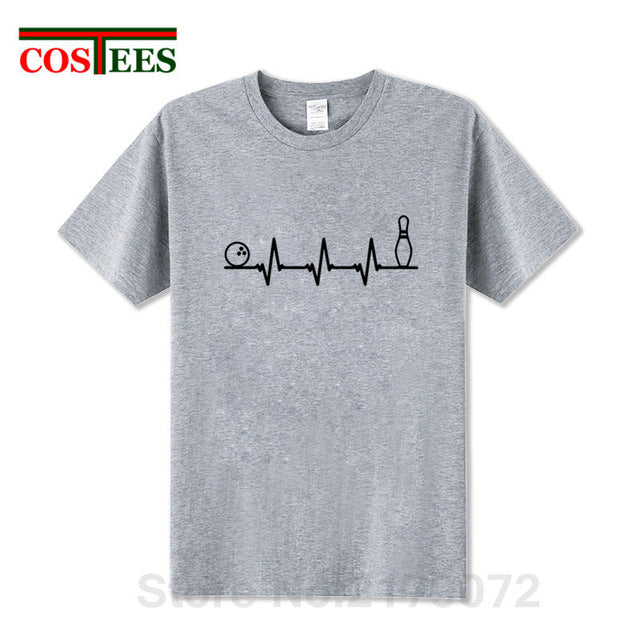 Funny Bowling Heartbeat T Shirts Men Graphic Printed Tee shirt Custom Short Sleeve comic Bowling Electrocardiogram Pulse T-shirt