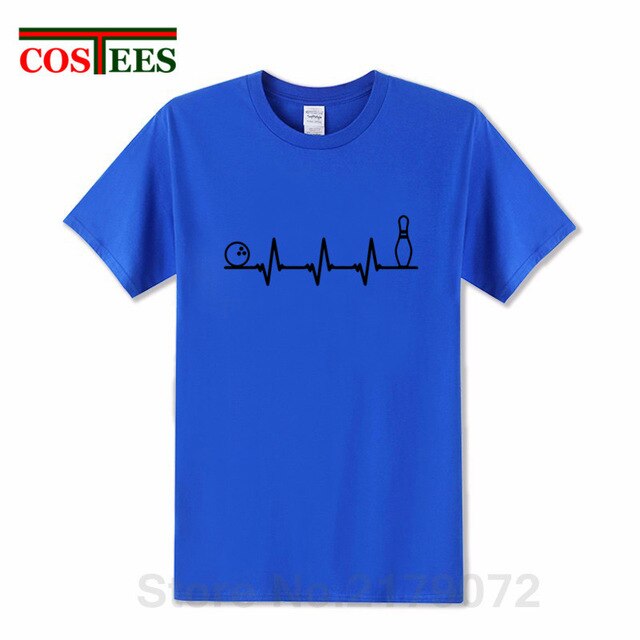 Funny Bowling Heartbeat T Shirts Men Graphic Printed Tee shirt Custom Short Sleeve comic Bowling Electrocardiogram Pulse T-shirt