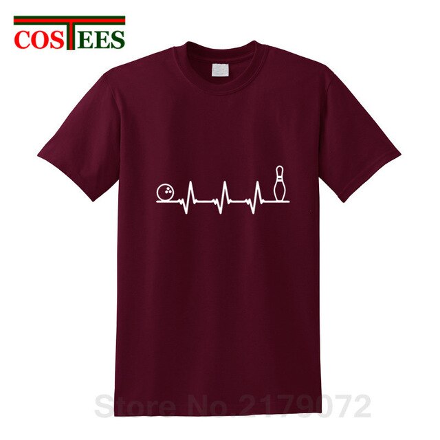 Funny Bowling Heartbeat T Shirts Men Graphic Printed Tee shirt Custom Short Sleeve comic Bowling Electrocardiogram Pulse T-shirt