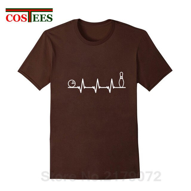 Funny Bowling Heartbeat T Shirts Men Graphic Printed Tee shirt Custom Short Sleeve comic Bowling Electrocardiogram Pulse T-shirt