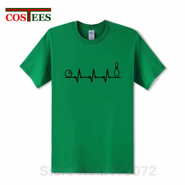 Funny Bowling Heartbeat T Shirts Men Graphic Printed Tee shirt Custom Short Sleeve comic Bowling Electrocardiogram Pulse T-shirt