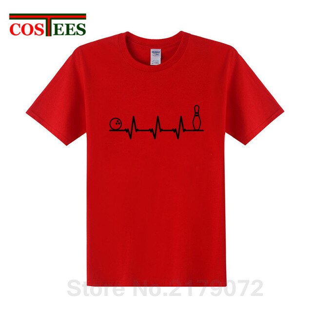 Funny Bowling Heartbeat T Shirts Men Graphic Printed Tee shirt Custom Short Sleeve comic Bowling Electrocardiogram Pulse T-shirt