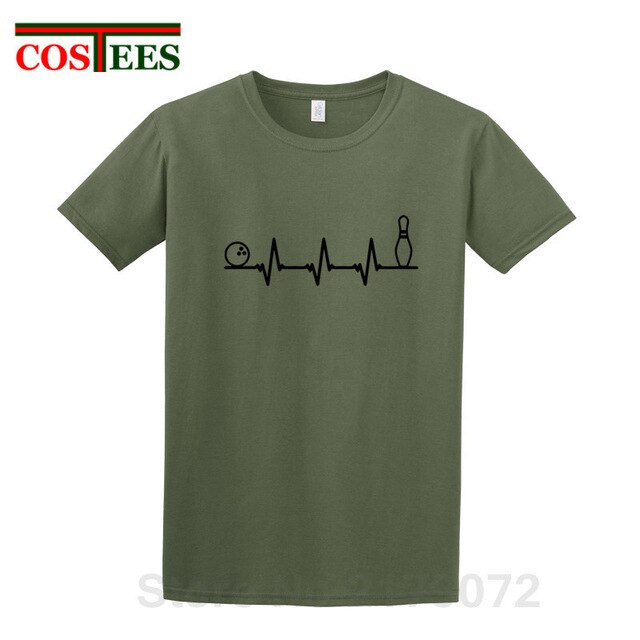 Funny Bowling Heartbeat T Shirts Men Graphic Printed Tee shirt Custom Short Sleeve comic Bowling Electrocardiogram Pulse T-shirt