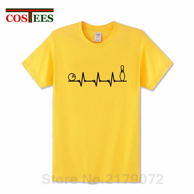 Funny Bowling Heartbeat T Shirts Men Graphic Printed Tee shirt Custom Short Sleeve comic Bowling Electrocardiogram Pulse T-shirt