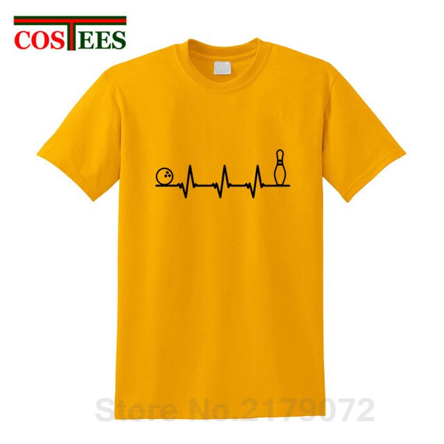 Funny Bowling Heartbeat T Shirts Men Graphic Printed Tee shirt Custom Short Sleeve comic Bowling Electrocardiogram Pulse T-shirt