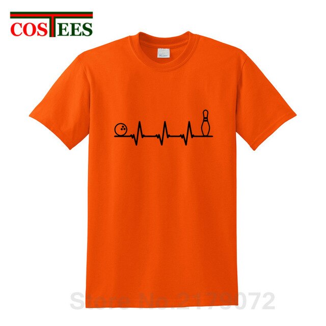 Funny Bowling Heartbeat T Shirts Men Graphic Printed Tee shirt Custom Short Sleeve comic Bowling Electrocardiogram Pulse T-shirt