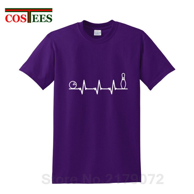 Funny Bowling Heartbeat T Shirts Men Graphic Printed Tee shirt Custom Short Sleeve comic Bowling Electrocardiogram Pulse T-shirt