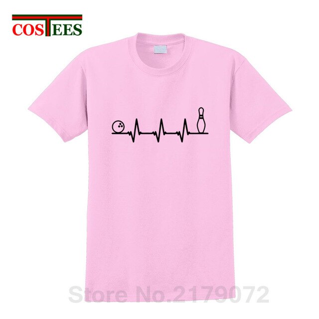 Funny Bowling Heartbeat T Shirts Men Graphic Printed Tee shirt Custom Short Sleeve comic Bowling Electrocardiogram Pulse T-shirt
