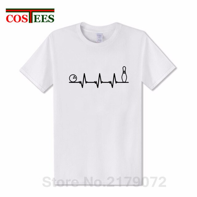 Funny Bowling Heartbeat T Shirts Men Graphic Printed Tee shirt Custom Short Sleeve comic Bowling Electrocardiogram Pulse T-shirt