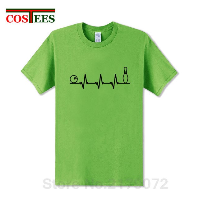 Funny Bowling Heartbeat T Shirts Men Graphic Printed Tee shirt Custom Short Sleeve comic Bowling Electrocardiogram Pulse T-shirt