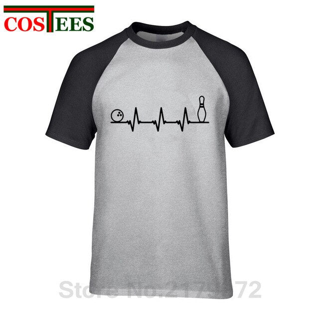 Funny Bowling Heartbeat T Shirts Men Graphic Printed Tee shirt Custom Short Sleeve comic Bowling Electrocardiogram Pulse T-shirt