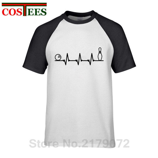 Funny Bowling Heartbeat T Shirts Men Graphic Printed Tee shirt Custom Short Sleeve comic Bowling Electrocardiogram Pulse T-shirt