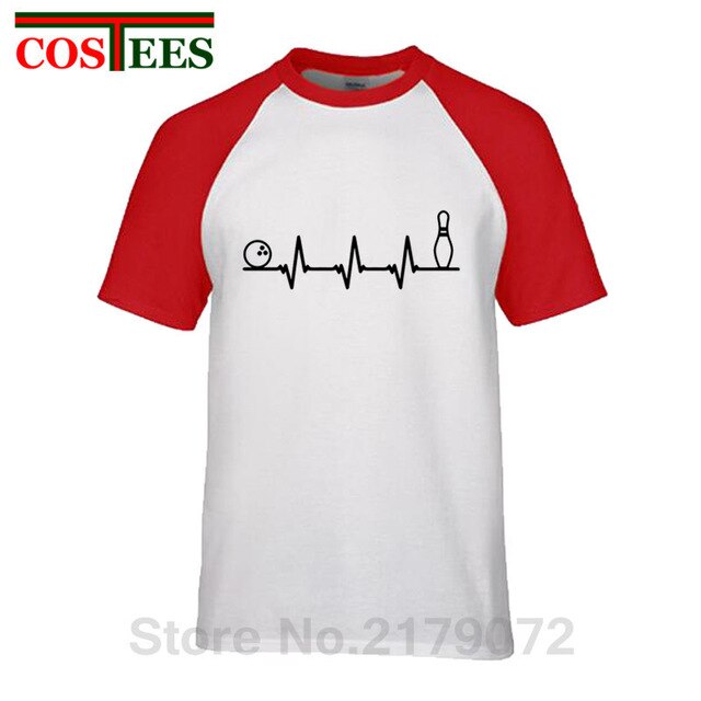 Funny Bowling Heartbeat T Shirts Men Graphic Printed Tee shirt Custom Short Sleeve comic Bowling Electrocardiogram Pulse T-shirt