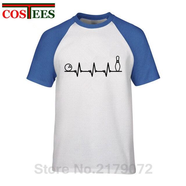 Funny Bowling Heartbeat T Shirts Men Graphic Printed Tee shirt Custom Short Sleeve comic Bowling Electrocardiogram Pulse T-shirt