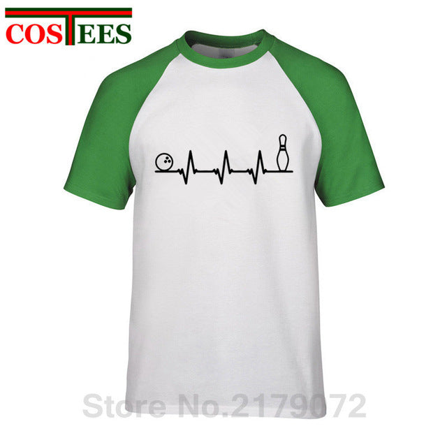 Funny Bowling Heartbeat T Shirts Men Graphic Printed Tee shirt Custom Short Sleeve comic Bowling Electrocardiogram Pulse T-shirt