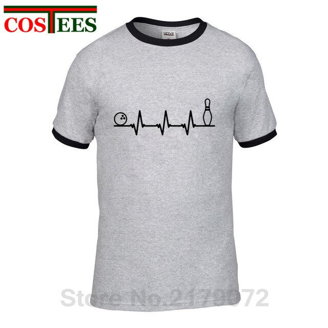 Funny Bowling Heartbeat T Shirts Men Graphic Printed Tee shirt Custom Short Sleeve comic Bowling Electrocardiogram Pulse T-shirt