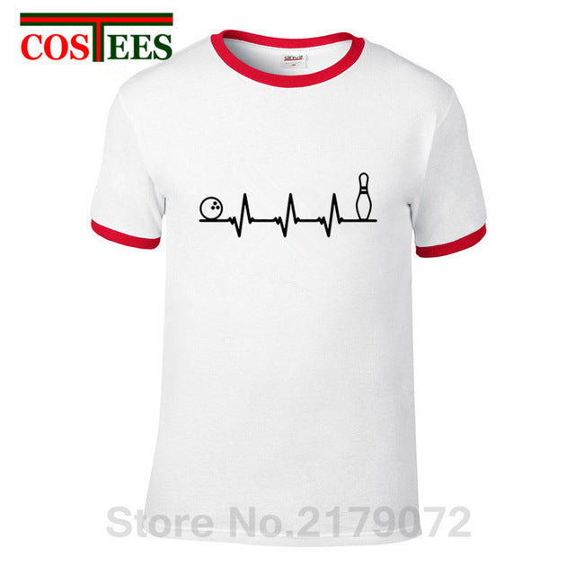 Funny Bowling Heartbeat T Shirts Men Graphic Printed Tee shirt Custom Short Sleeve comic Bowling Electrocardiogram Pulse T-shirt