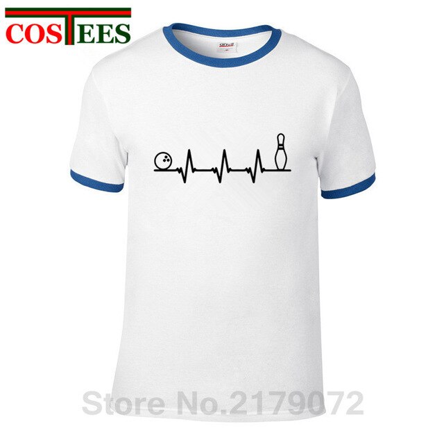 Funny Bowling Heartbeat T Shirts Men Graphic Printed Tee shirt Custom Short Sleeve comic Bowling Electrocardiogram Pulse T-shirt