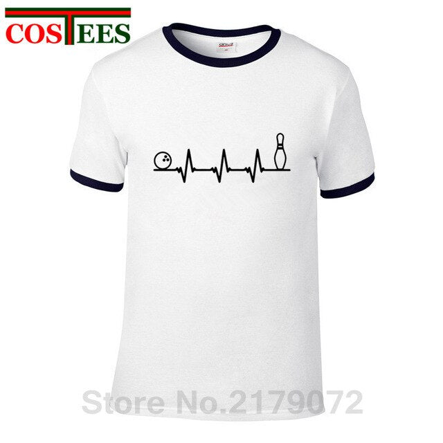 Funny Bowling Heartbeat T Shirts Men Graphic Printed Tee shirt Custom Short Sleeve comic Bowling Electrocardiogram Pulse T-shirt