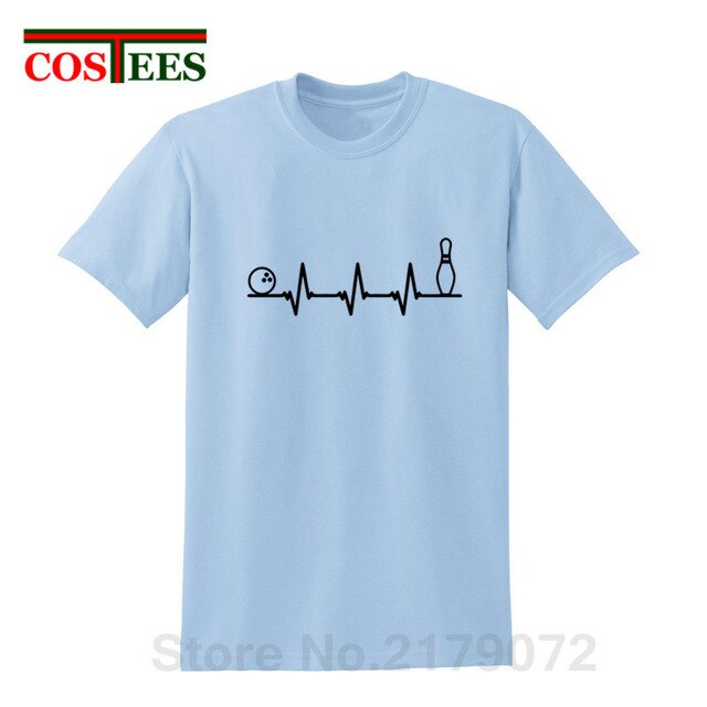 Funny Bowling Heartbeat T Shirts Men Graphic Printed Tee shirt Custom Short Sleeve comic Bowling Electrocardiogram Pulse T-shirt